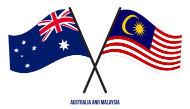 Avustralya ve Malezya Bayrakları Çapraz ve Dalgalı Düz Stil. Resmi Orantı. Renkleri Düzelt.