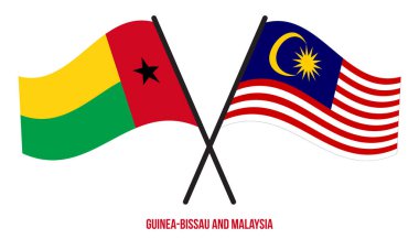 Gine-Bissau ve Malezya Bayrakları Çapraz ve Dalgalı Düz Stil. Resmi Orantı. Renkleri Düzelt.
