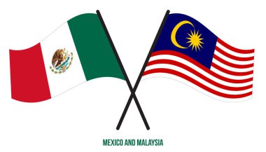 Meksika ve Malezya Bayrakları Çarpıştı ve Sallanan Düz Stil. Resmi Orantı. Renkleri Düzelt.
