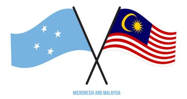 Mikronezya ve Malezya Bayrakları Çapraz ve Dalgalı Düz Stil. Resmi Orantı. Renkleri Düzelt.