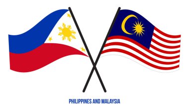 Filipinler ve Malezya Bayrakları Çarpıştı ve Sallanan Düz Stil. Resmi Orantı. Renkleri Düzelt.