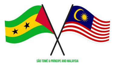Sao Tome ve Malezya Bayrakları Çarpıştı ve Sallanan Düz Stil. Resmi Orantı. Renkleri Düzelt.