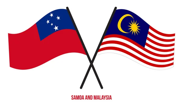 Samoa Malaysia Flags Crossed Waving Flat Style Official Proportion Correct — Stock Vector