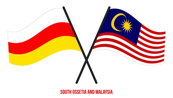 South Ossetia Malaysia Flags Crossed Waving Flat Style Official Proportion — Stock Vector