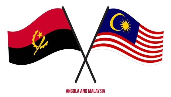 Angola Malaysia Flags Crossed Waving Flat Style Official Proportion Correct — Stock Vector