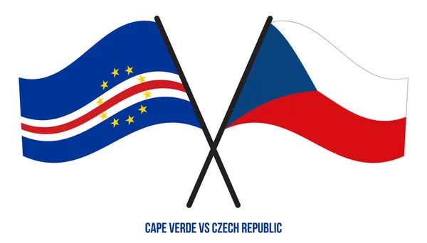 Cabo Verde República Checa Banderas Cruzadas Ondeando Estilo Plano Proporción — Vector de stock