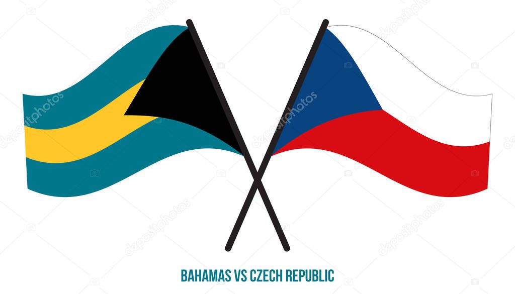 Bahamas and Czech Republic Flags Crossed And Waving Flat Style. Official Proportion. Correct Colors.