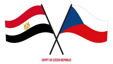 Mısır ve Çek Cumhuriyeti Bayrakları Çapraz ve Sallanan Düz Stil. Resmi Orantı. Renkleri Düzelt.