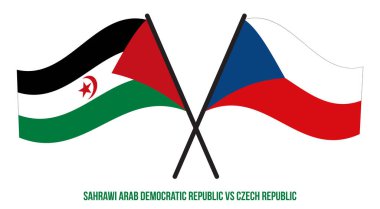 Sahrawi ve Çek Cumhuriyeti Bayrakları Çapraz ve Sallanan Düz Stil. Resmi Orantı. Renkleri Düzelt.