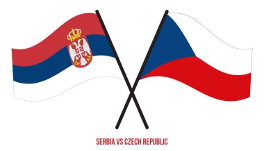 Sırbistan ve Çek Cumhuriyeti Bayrakları Çapraz ve Dalgalanan Düz Stil. Resmi Orantı. Renkleri Düzelt.