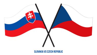 Slovakya ve Çek Cumhuriyeti Bayrakları Çapraz ve Sallanan Düz Stil. Resmi Orantı. Renkleri Düzelt.