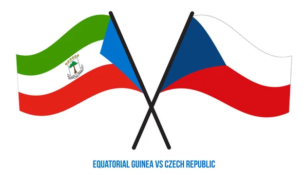 赤道几内亚和捷克共和国国旗交叉摇曳的平面风格 官方比例 — 图库矢量图片