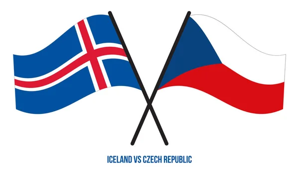 Islandia República Checa Banderas Cruzadas Ondeando Estilo Plano Proporción Oficial — Vector de stock