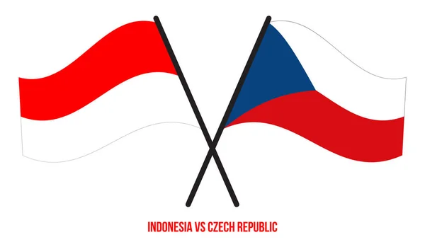 Indonesia República Checa Banderas Cruzadas Ondeando Estilo Plano Proporción Oficial — Vector de stock