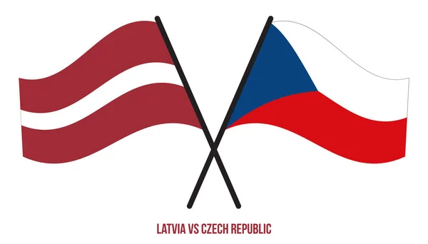 Letonia República Checa Banderas Cruzadas Ondeando Estilo Plano Proporción Oficial — Vector de stock