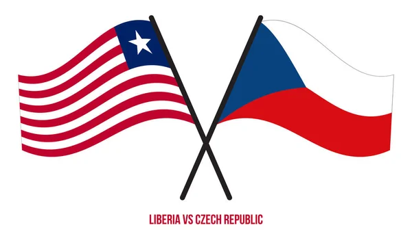 Libéria République Tchèque Drapeaux Croisés Agitant Style Plat Proportion Officielle — Image vectorielle