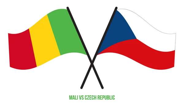 Malí República Checa Banderas Cruzadas Ondeando Estilo Plano Proporción Oficial — Vector de stock
