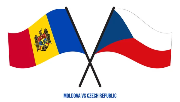 Flagi Mołdawii Republiki Czeskiej Przeszły Machały Stylu Płaskim Oficjalna Proporcja — Wektor stockowy
