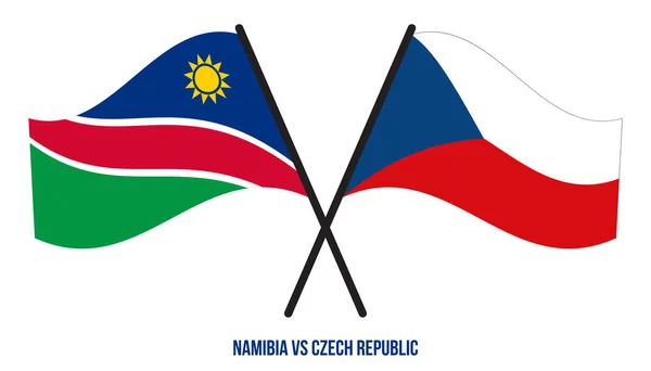 Namibia República Checa Banderas Cruzadas Ondeando Estilo Plano Proporción Oficial — Vector de stock