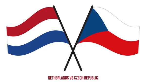Países Bajos República Checa Banderas Cruzadas Ondeando Estilo Plano Proporción — Vector de stock
