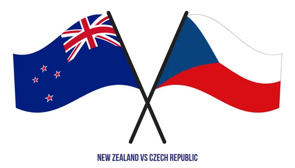 Banderas Nueva Zelanda República Checa Cruzadas Ondeando Estilo Plano Proporción — Vector de stock