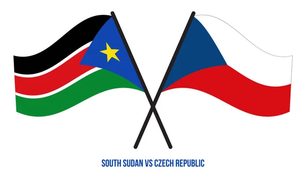 Sudán Del Sur República Checa Banderas Cruzadas Ondeando Estilo Plano — Vector de stock