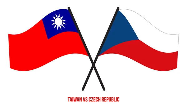 Taiwan República Checa Bandeiras Cruzadas Acenando Estilo Plano Proporção Oficial —  Vetores de Stock