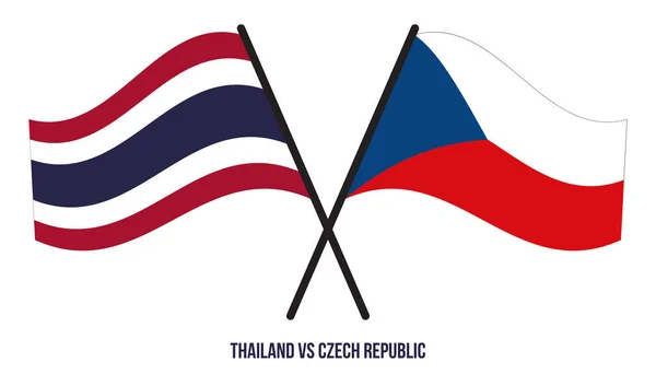 Die Flaggen Thailands Und Tschechiens Wehten Flachen Stil Offiziell Korrekte — Stockvektor
