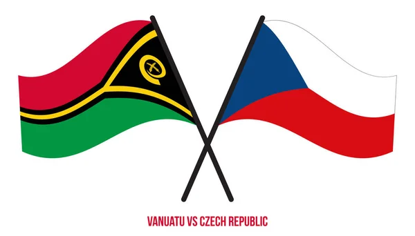 Vanuatu República Checa Banderas Cruzadas Ondeando Estilo Plano Proporción Oficial — Vector de stock