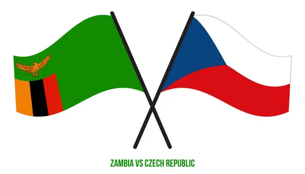 Zambia República Checa Banderas Cruzadas Ondeando Estilo Plano Proporción Oficial — Vector de stock