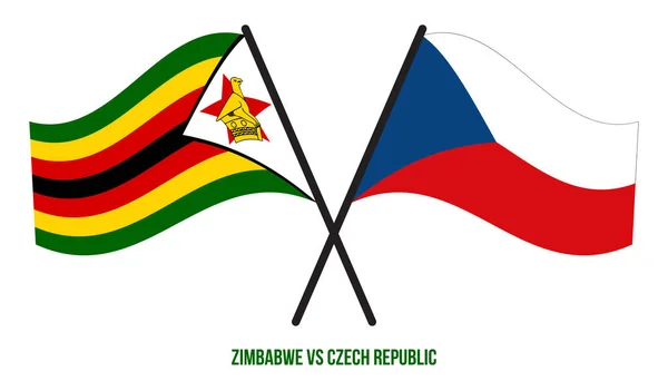 Die Flaggen Simbabwes Und Tschechiens Wehten Flachen Stil Offiziell Korrekte — Stockvektor