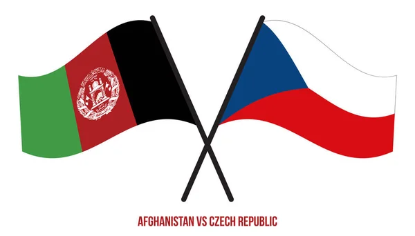 Afganistán República Checa Banderas Cruzadas Ondeando Estilo Plano Proporción Oficial — Vector de stock