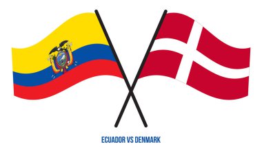 Ekvador ve Danimarka Bayrakları Çarpıştı ve Sallanan Düz Stil. Resmi Orantı. Renkleri Düzelt.