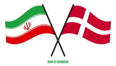 İran ve Danimarka Bayrakları Çapraz ve Sallanan Düz Stil. Resmi Orantı. Renkleri Düzelt.