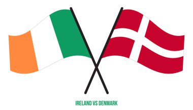 İrlanda ve Danimarka Bayrakları Çapraz ve Dalgalı Düz Stil. Resmi Orantı. Renkleri Düzelt.