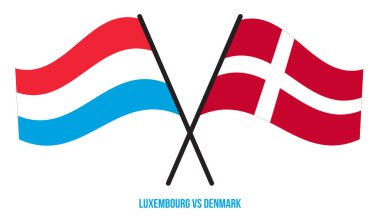 Lüksemburg ve Danimarka Bayrakları Çarpıştı ve Sallanan Düz Stil. Resmi Orantı. Renkleri Düzelt.