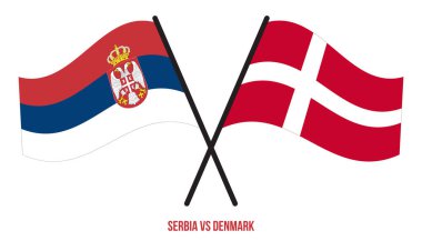 Sırbistan ve Danimarka Bayrakları Çapraz ve Dalgalı Düz Stil. Resmi Orantı. Renkleri Düzelt