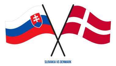 Slovakya ve Danimarka Bayrakları Çarpıştı ve Sallanan Düz Stil. Resmi Orantı. Renkleri Düzelt.