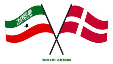 Somaliland ve Danimarka Bayrakları Çapraz ve Sallanan Düz Stil. Resmi Orantı. Renkleri Düzelt.