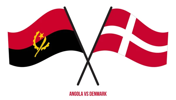 Angola Dinamarca Banderas Cruzadas Ondeando Estilo Plano Proporción Oficial Colores — Archivo Imágenes Vectoriales