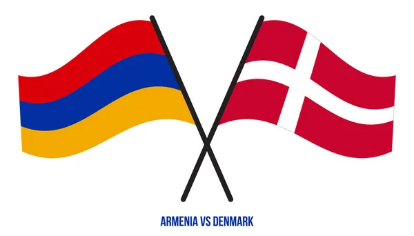 Αρμενία Και Δανία Σημαίες Διασταυρώθηκαν Και Κυματίζουν Επίπεδα Στυλ Επίσημη — Διανυσματικό Αρχείο