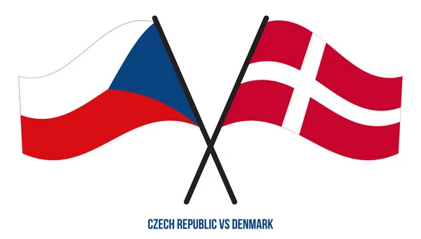 Bandiere Ceche Danesi Attraversate Sventolate Stile Piatto Proporzione Ufficiale Colori — Vettoriale Stock
