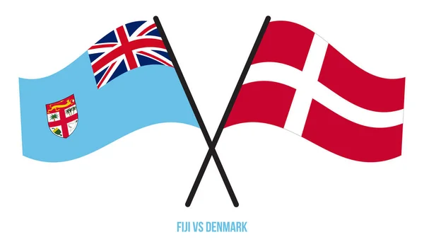 Fiji Och Danmark Flaggor Korsade Och Viftade Platt Stil Officiell — Stock vektor