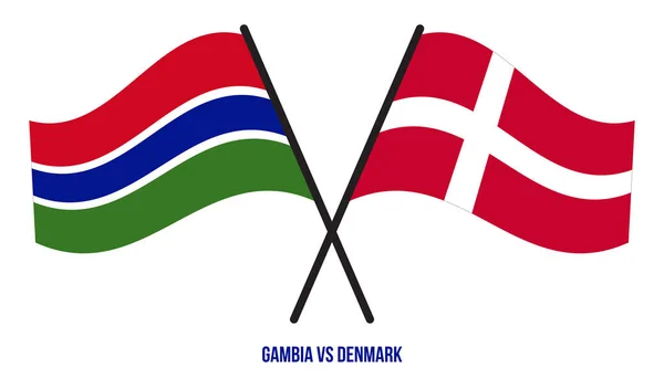 Gâmbia Dinamarca Bandeiras Cruzadas Acenando Estilo Plano Proporção Oficial Cores — Vetor de Stock