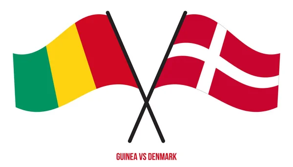 기니와 덴마크의 플래그는 교차하고 이동하는 스타일이다 공식적 — 스톡 벡터