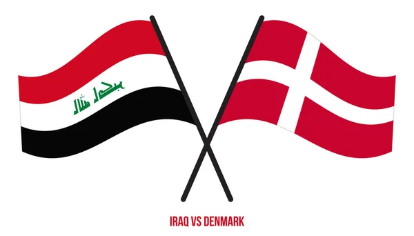 Irak Och Danmark Flaggor Korsade Och Viftade Platt Stil Officiell — Stock vektor