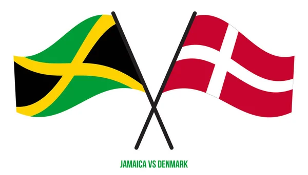 Jamaica Och Danmark Flaggor Korsade Och Viftade Platt Stil Officiell — Stock vektor
