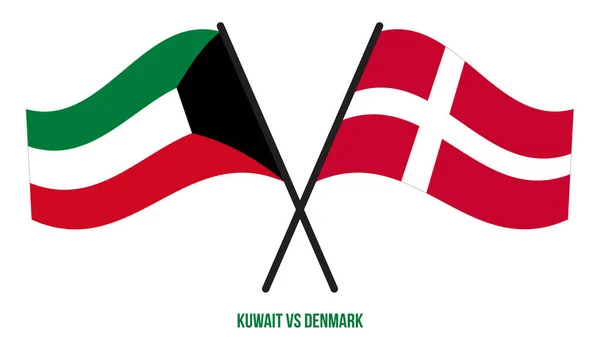 Kuvajt Dánské Vlajky Kříží Mává Plochým Stylem Oficiální Podíl Opravit — Stockový vektor