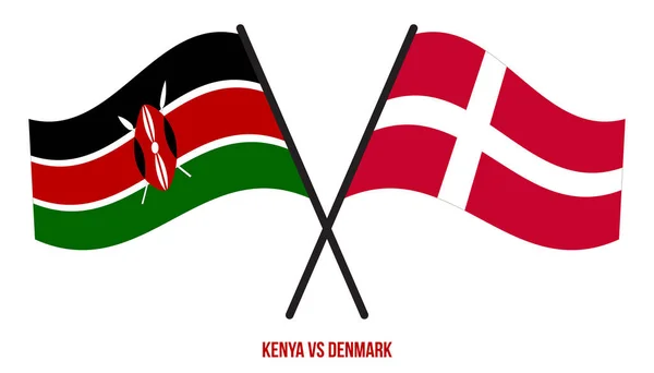 케냐와 덴마크의 플래그가 교차하고 이동하는 스타일이다 공식적 — 스톡 벡터