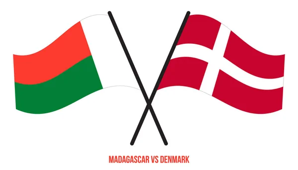 마다가스카르 Madagascar 덴마크 Denmark 플래그가 교차하고 이동하는 스타일이다 공식적 — 스톡 벡터